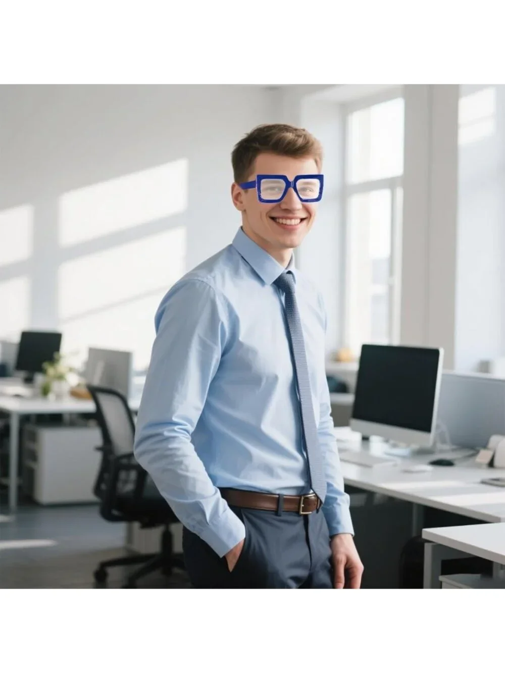 Women's Blue Oversized Square Big Frame Computer Eyewear Thick Fashion Glasses